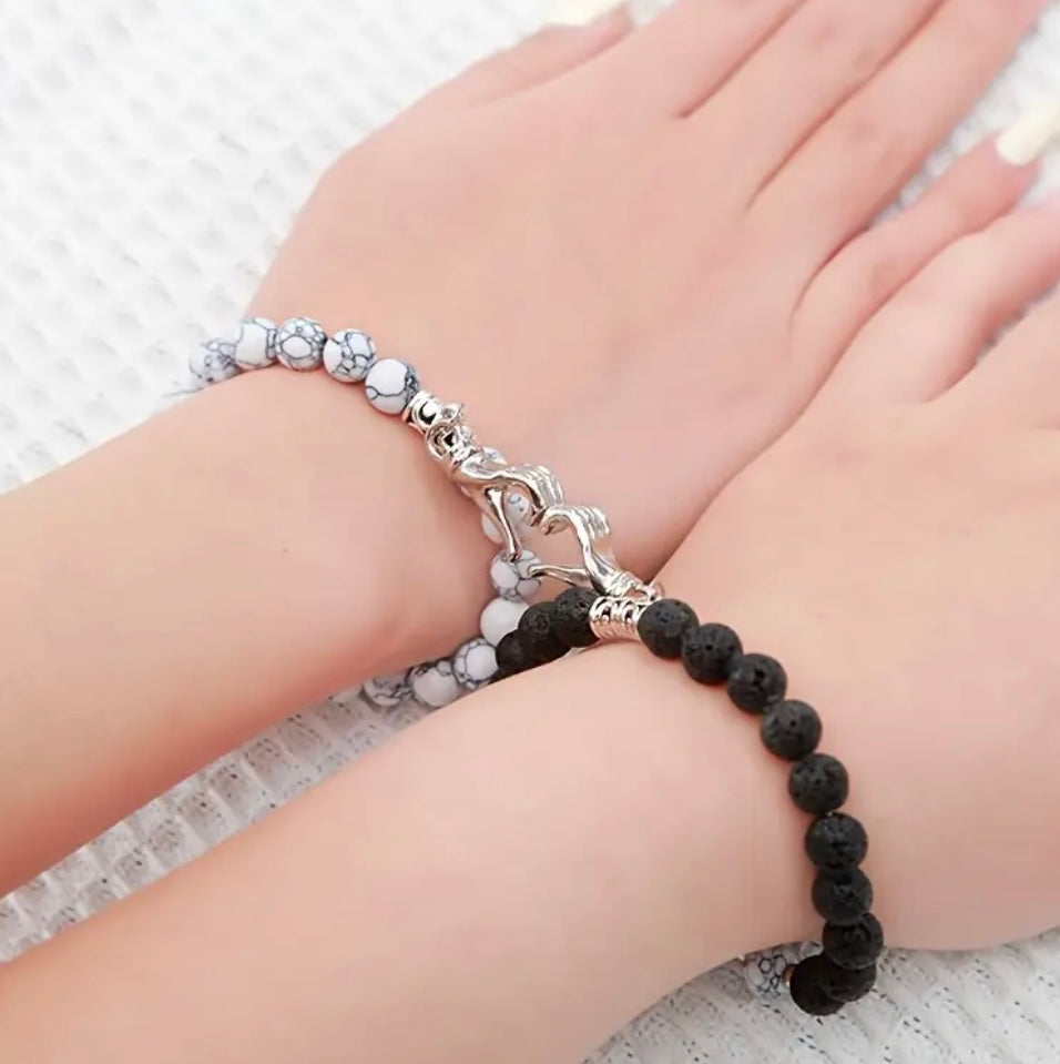 Magnatic heart couple bracelets