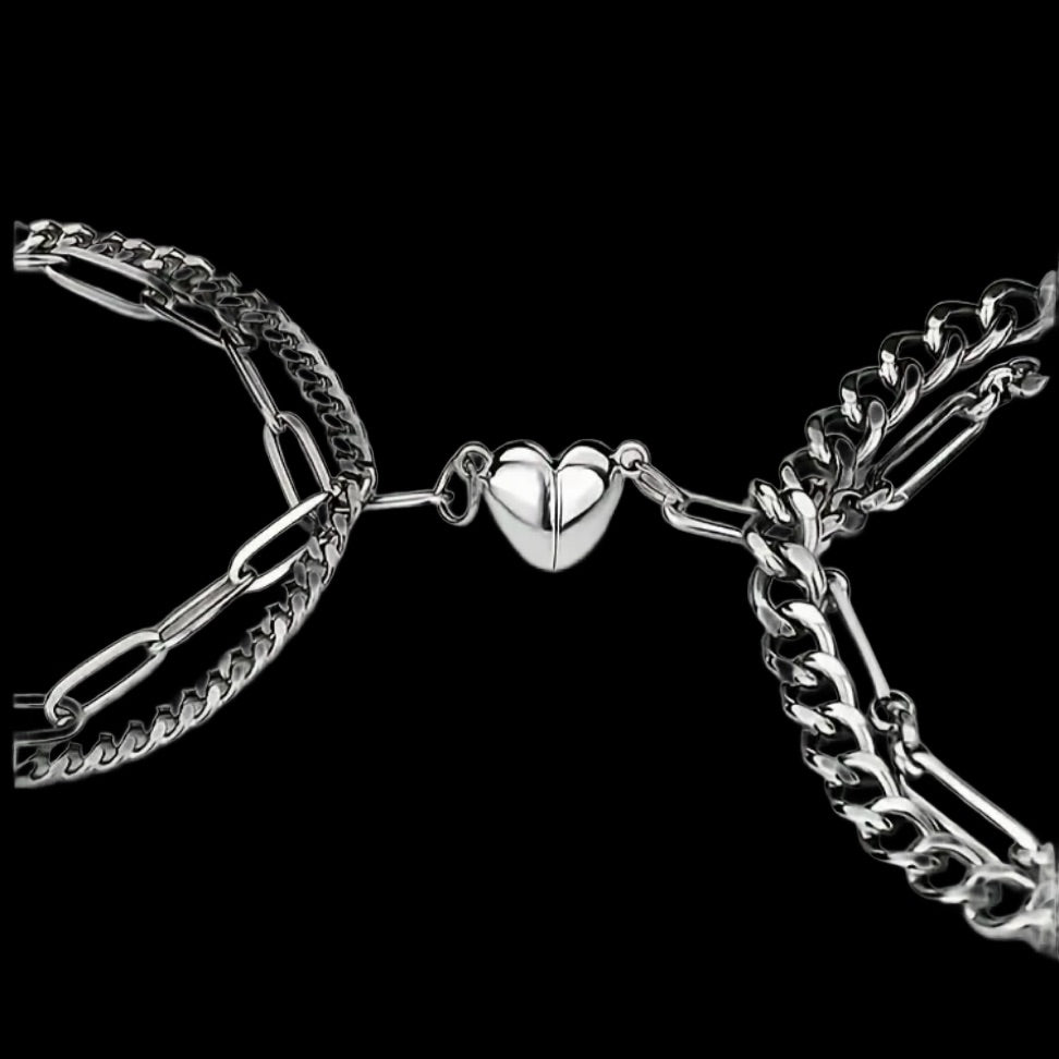 Titanium steel heart chain bracelets for couples