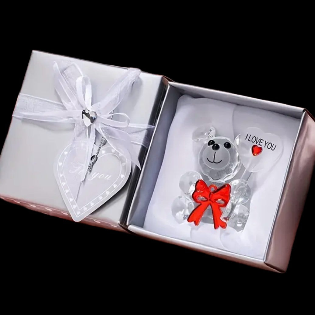 Crystal bear with glass rose