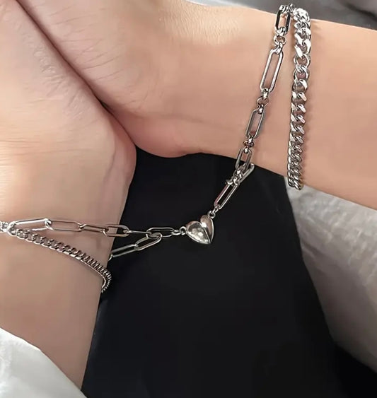 Titanium steel heart chain bracelets for couples