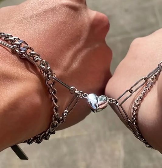 Titanium steel heart chain bracelets for couples