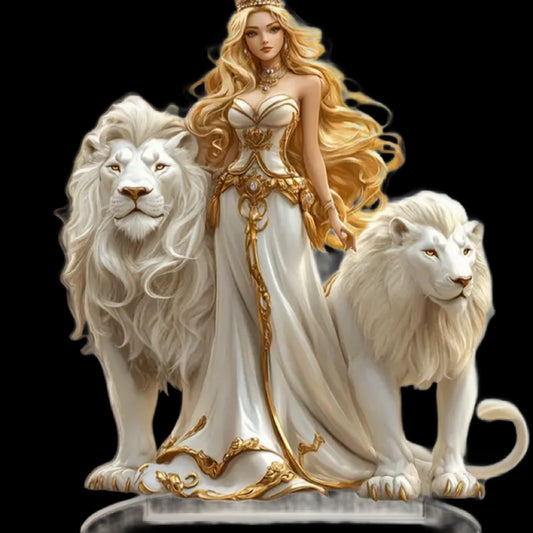 pretty woman and lion