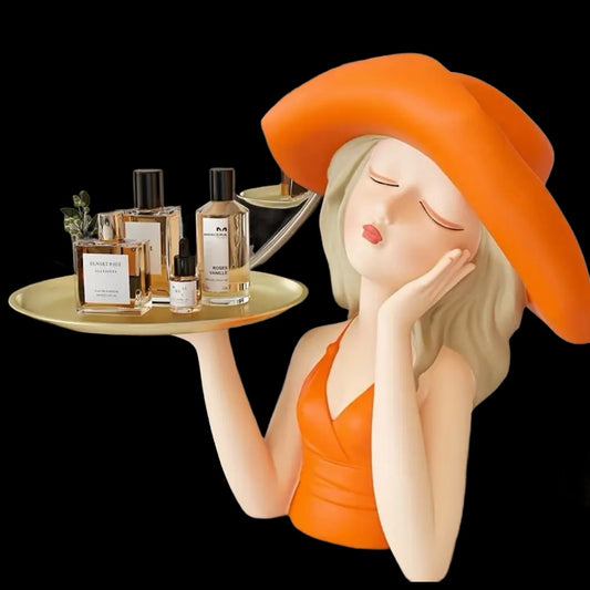 Chic hat girl resin tray