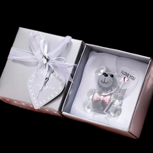 Crystal bear with glass rose