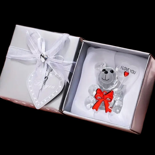 Crystal bear with glass rose